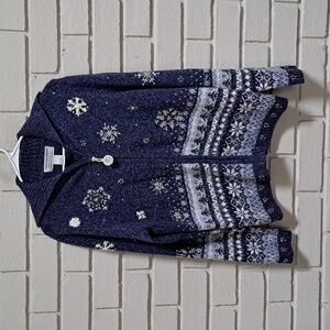 Tiara International Blue Heathered Beaded/Gem Christmas Zip-Up Sweater. Sz Large
